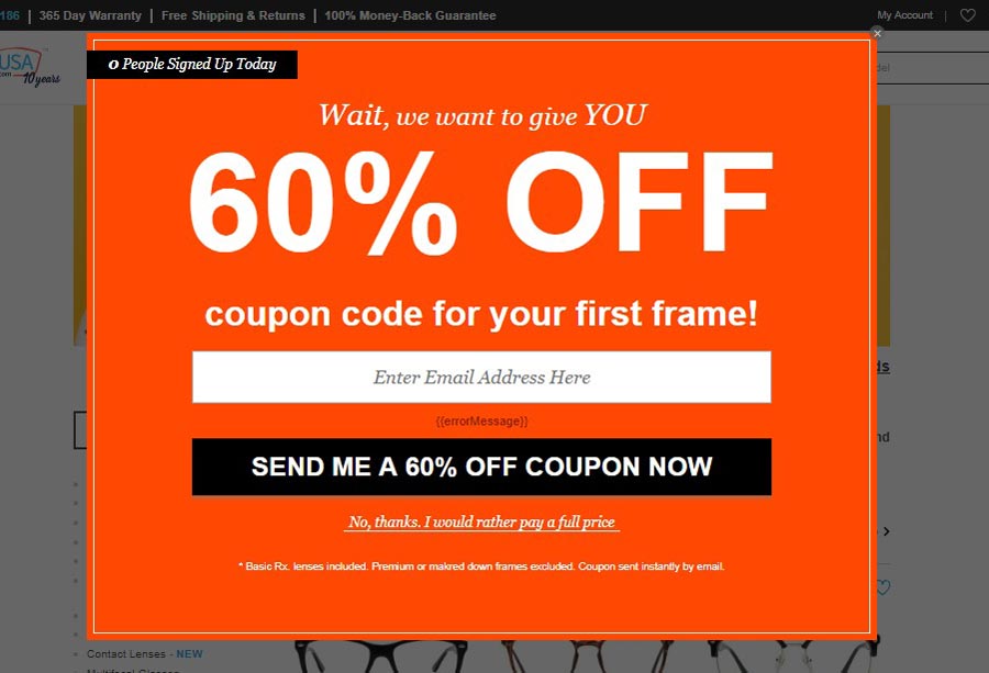 An example of discount code for your online optometry shop